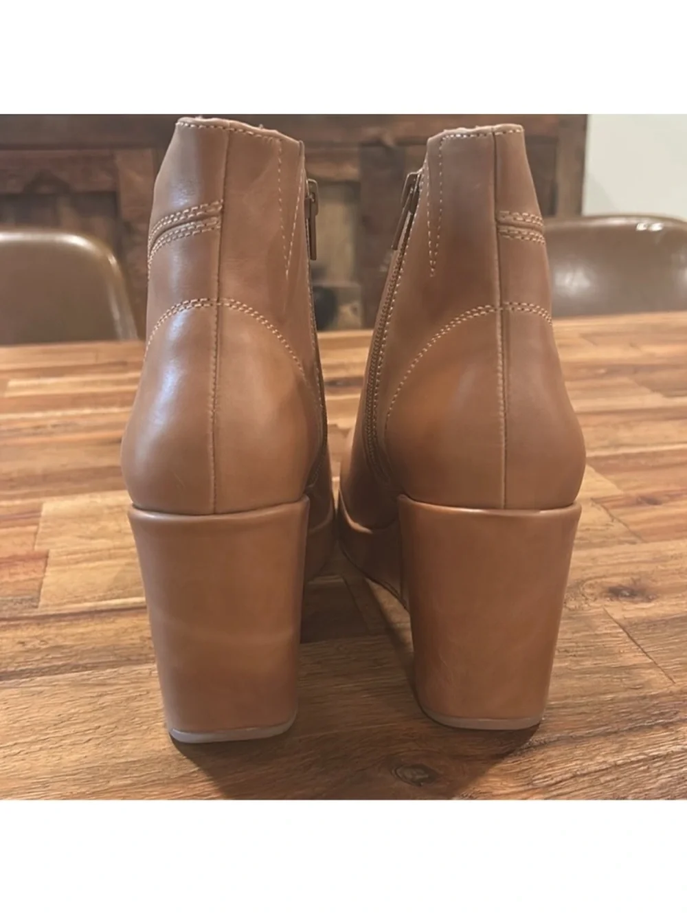 Chocolat Blu Brown Leather Wedge Ankle Boots Womens Size 8 Tan Platform Booties